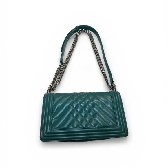 RARE Chanel Boy Bag: Medium Size, Dark Teal Leather *AUTHENTICATED* - Picture 2 of 16